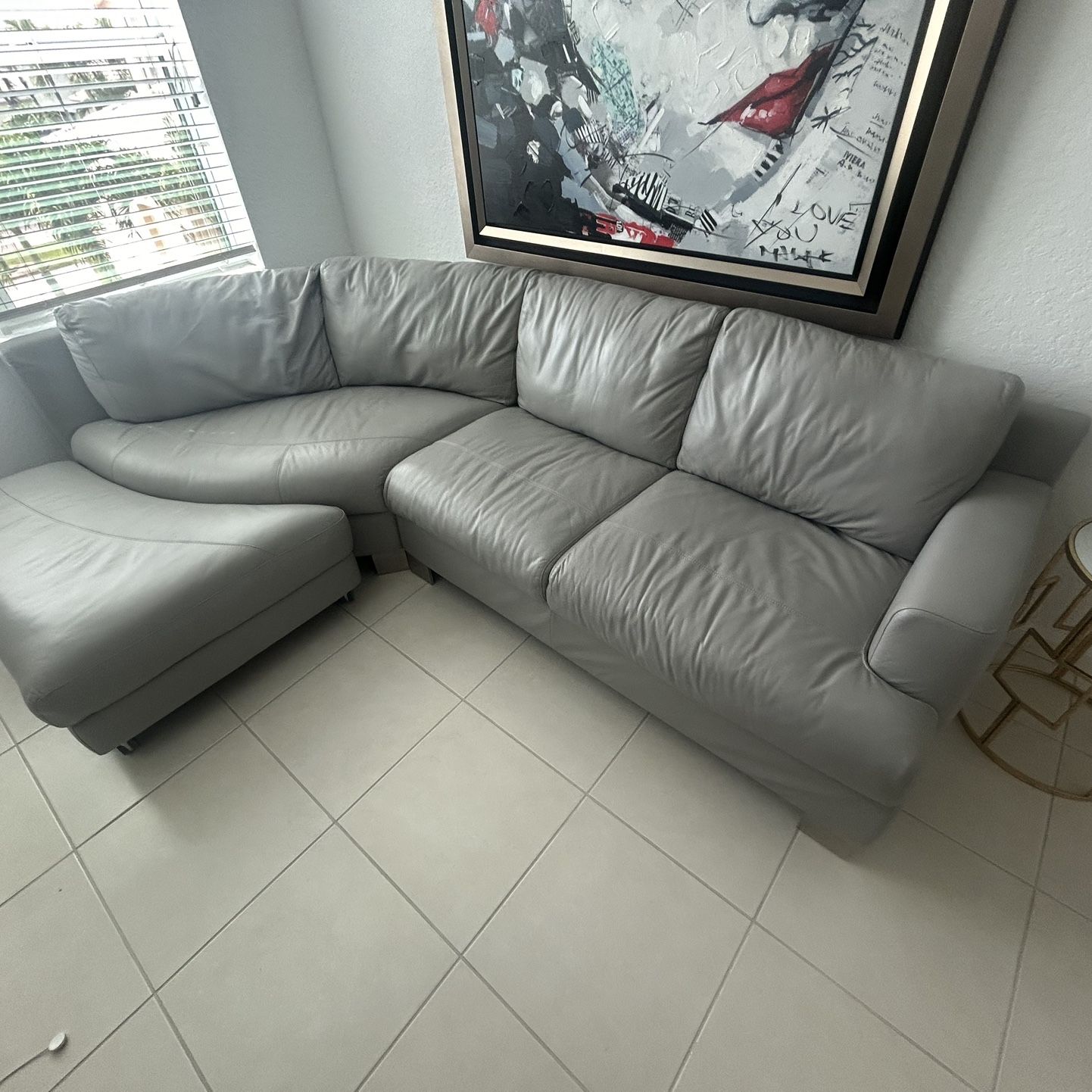 Large Leather Gray Corner Sofa