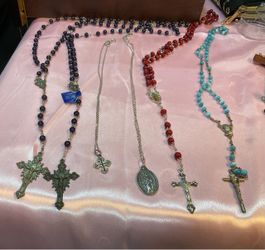 Lot of 4 Religious Rosaries and Cross Necklace