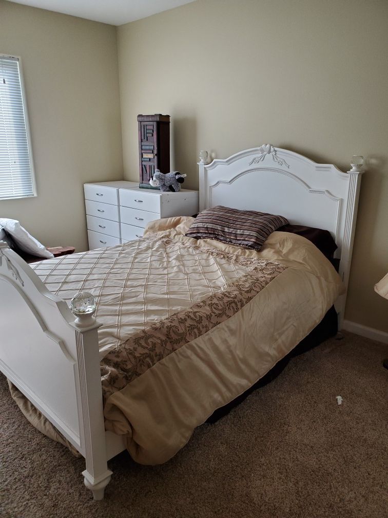 Full white bed frame with matress!