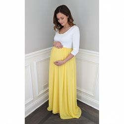 Pinkblush Women's Maternity Dress Maxi - Yellow White, Medium