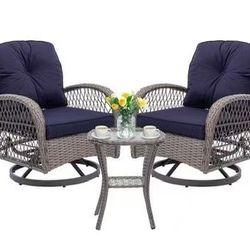 HOMEFUN Outdoor Swivel Rocker Patio Chairs, 3 Pieces Patio Bistro Set Wicker Furniture Set 360 Degree Swivel Chairs with Cushions and Coffee Table$248