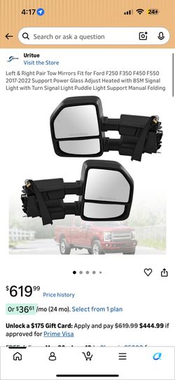 Ford F250 F350 F450 F550 is Tow Mirrors 2017-2022 Pair Power Heated BSM