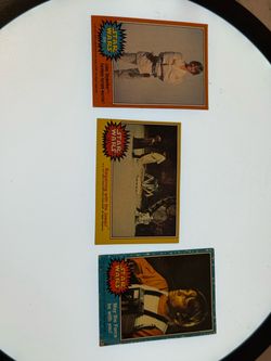 (3) Vintage 1977 Star Wars Topps trading cards featuring iconic characters and scenes. (Blue Series 1) #63 trading card featuring Luke Skywalker and