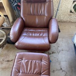 Leather Recliner And Stool 