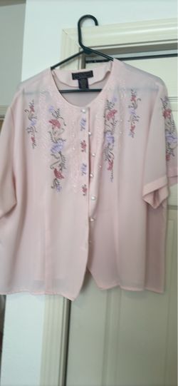 Pink Floral Embroidered Sheer Blouse