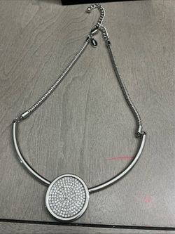 Chico’s  ”COLLAR" Silver Tone Bar Necklace Pave Rhinestones 18-22"