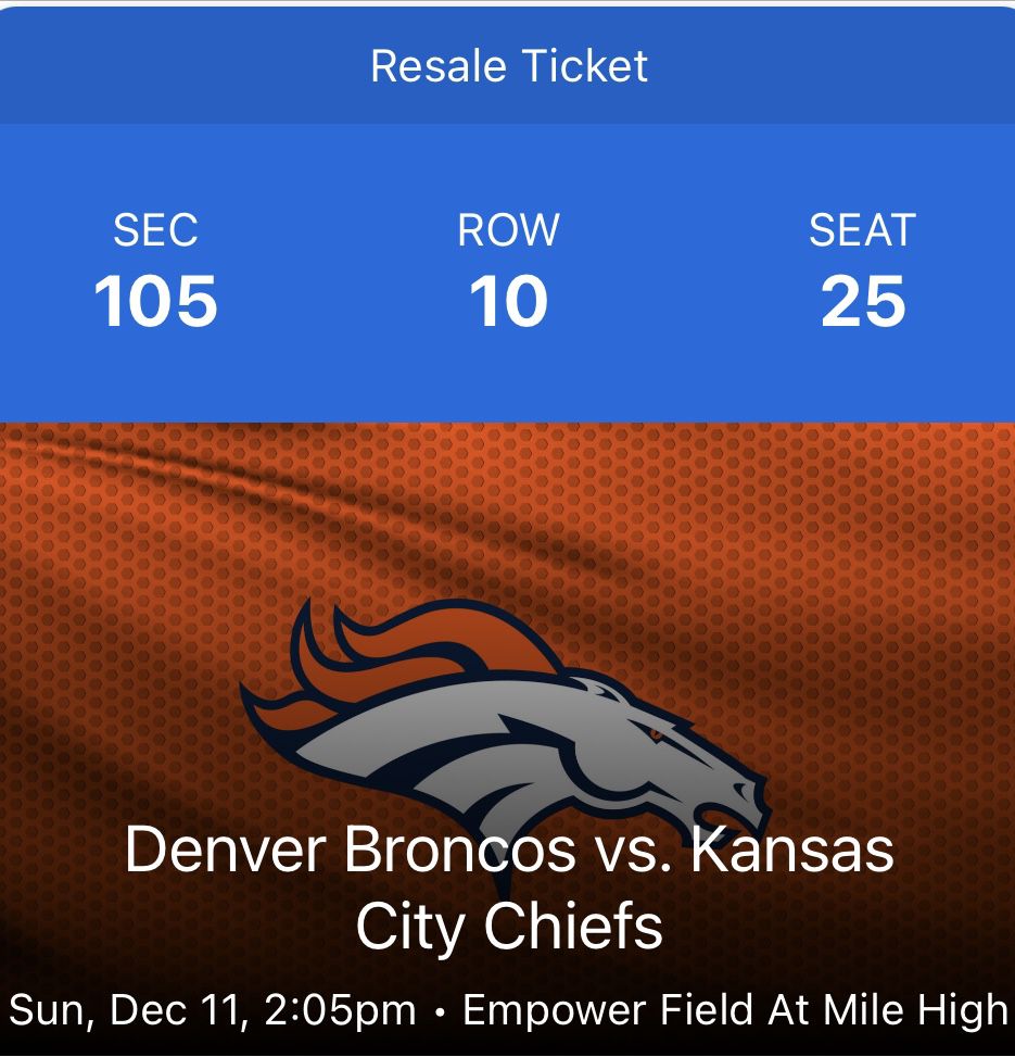 Broncos Tickets ROW 10