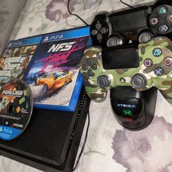 PS4 With 4 Games And 2 Controllers With Cords And Controller Charger