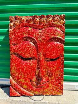 Large Hand-Carved Wooden Buddha Wall Art - 36" × 22"