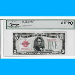 1928 5 Dollar Red Seal Legal Tender Legacy Grading 63 Ppq