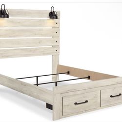 “Cambeck Whitewash Queen Bed Frame w/ Storage Drawers - Ashley”