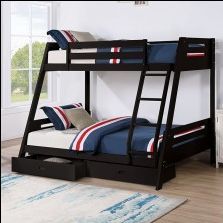 Twin Full black Bunkbed With Orthopedic Mattress Included