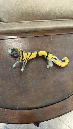 Vintage Hand-Blown Art Glass Tiger Figurine