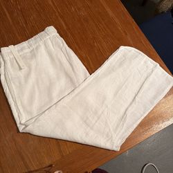 New women’s white 100% linen pull on  drawstring pants side pockets by Caslon XL