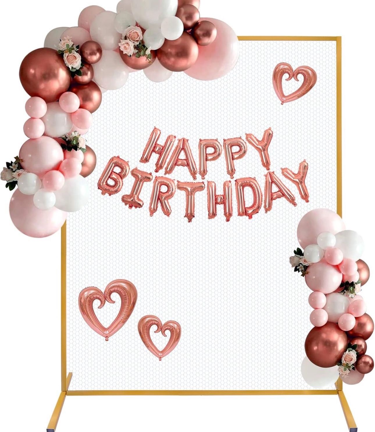 Gold Metal Square Arch Backdrop Stand with Mesh, 5x7.2FT for Wedding, Birthday, or Party