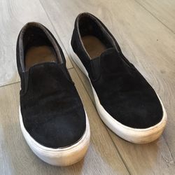 Black Suede Slip On Street Shoes Thick Sole - Size 6