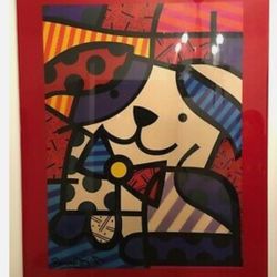 Romero Britto ORIGINAL Acrylic Painting “Ginger Dog” – Hand Signed & Framed
