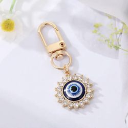 Brand New Gold Toned Rhinestone Evil Eye Keychain & Bag Charm