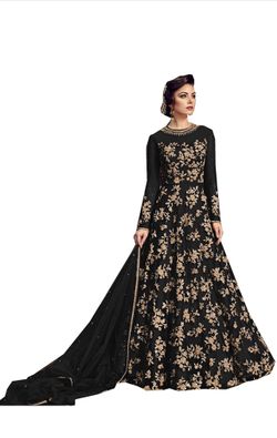 Delisa Indian/Pakistani Bollywood Party Wear Long Anarkali Gown for Womens Razzi violate N (Black, Customize Stitch)