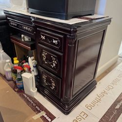 Chinese Rosewood Mother of Pearl Inlay Vanity Desk/Chair/Mirror Set