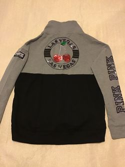 New Victoria’s Secret vs pink Las Vegas cherry Bling black grey zip pullover sweater