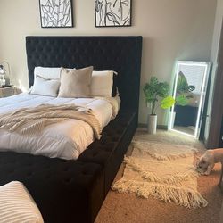 Brand New Upholstered Black Platform King And Queen Size Storage Bed - Mattress | Pay After Delivery 🚚