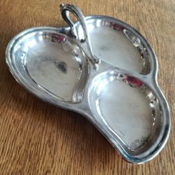 Vtg Silver-plated Triple Section Serveware Tray