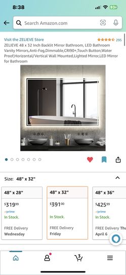 ZELIEVE 48 x 32 Inch Backlit Mirror Bathroom