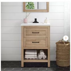 Autumn 24 in. Single Sink Weathered Tan Bath Vanity with White Engineered Stone Top (Assembled)  