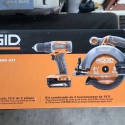 Ridgid 18V Circular Saw, Hammer Drill, 2 Batteries, Bag And Charger New