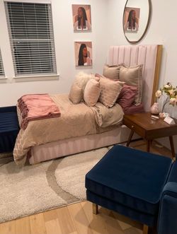 Modern glam pink velvet bed frame