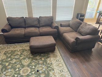 Brown Microfiber Sofa Set with Ottoman
