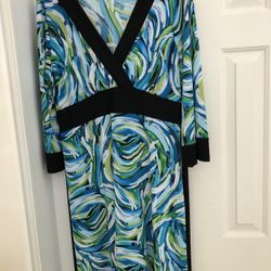 "Soft by Avenue" Black & Turquoise Jersey Paisley Border Print dress