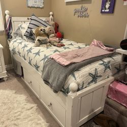 Twin Size Girls’ Beds + Mattresses + Nightstands – Pottery Barn–Style (White)