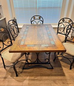 Hillsdale Furniture & Natural Slate Inlay's  Wooden and Metal kitchen table and 5 chairs table size is  64"x 35"