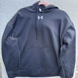 Under Armour Hoodie Sweater Mens Large Black Fleece Lined Loose Pullover Vintage