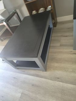 Gray Wood Coffee Table with Bottom Shelf and side table