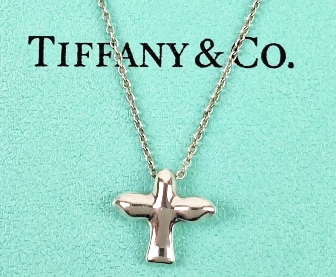 Tiffany & Co. RETIRED Elsa Peretti peace Dove Cross Necklace Vintage w/ box bag & Pouch