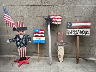5 PATRIOTIC America 4th of July Wood Yard Signs Yard Porch Uncle Sam