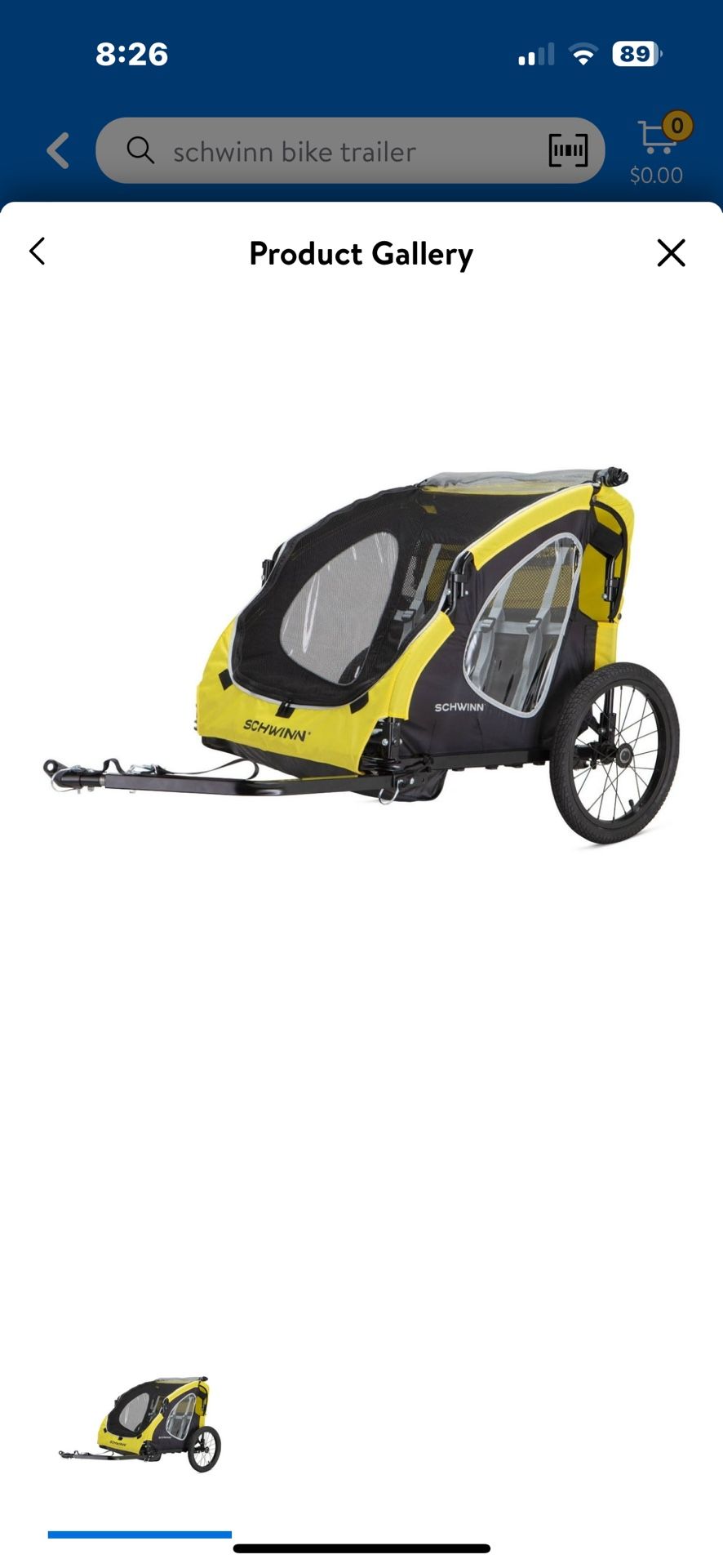 Schwinn Prescott foldable bike trailer, 2 passengers, yellow