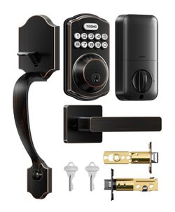 TEEHO TK001H Keyless Entry Door Lock with Handle Set, Electronic Deadbolt Keypad Door Lock with Code, Smart Locks for Front Door, Exterior Door Handle