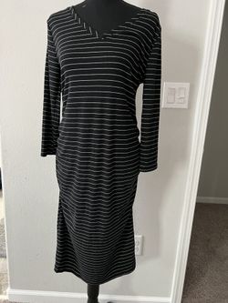 NWT Maternity 3/4 Sleeve Dress Black Stripes In Size M
