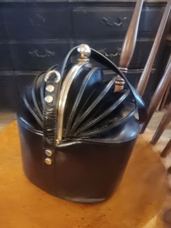 Black Leather Structured Handbag with gold tone  Hardware