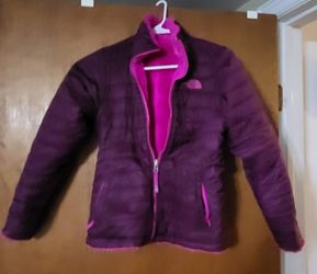 The North Face Jacket Girls XL(?) Purple Pink Reversible Softshell Fleece Outdoor