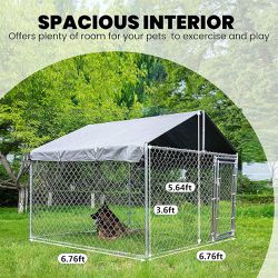 Large Outdoor Dog Kennel, Heavy Duty Cage, Anti-Rust Pens Fence with Waterproof UV-Resistant Cover and Secure Lock