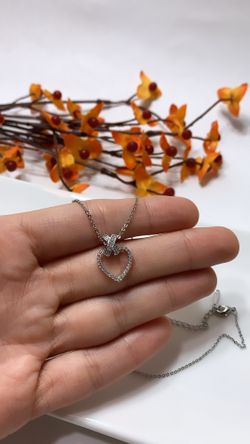 **NO FADE** Real Gold Plated Rhinestone Heart Pendant Necklace, Silver Color