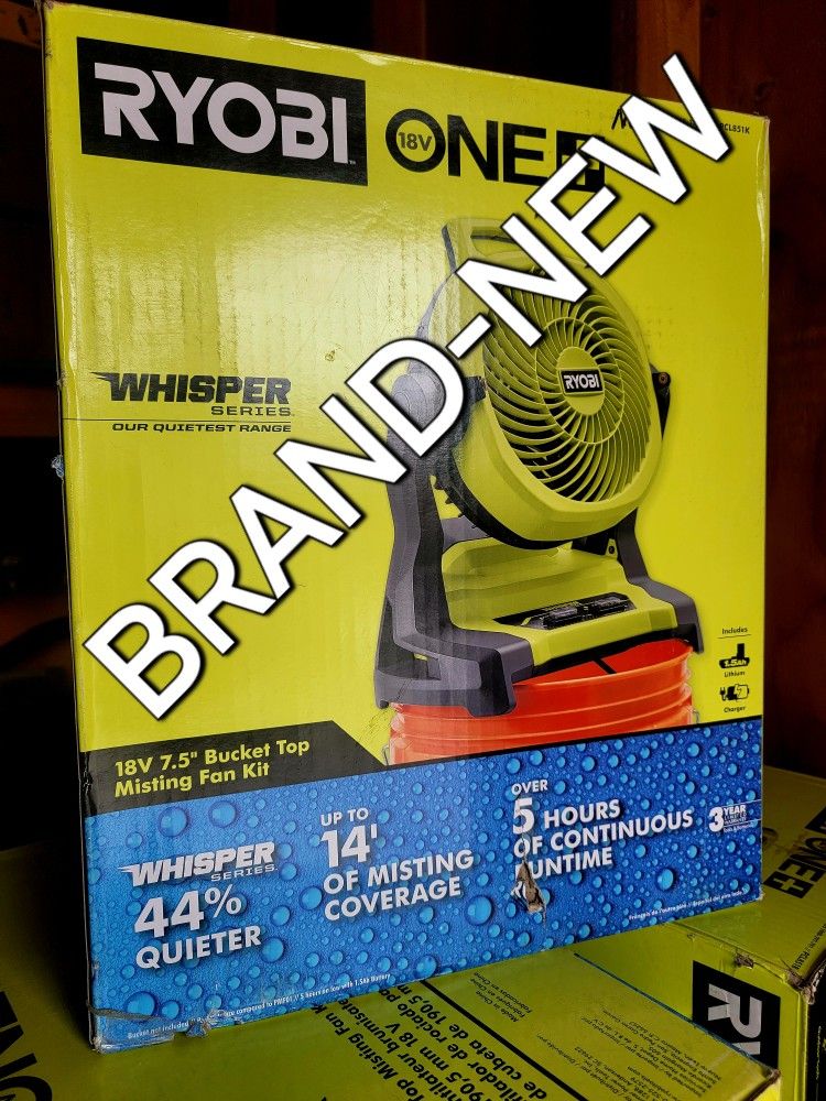 RYOBI
ONE+ 18V Cordless 7-1/2 in. Bucket Top Misting Fan Kit with 1.5 Ah Battery and Charger