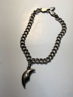 Italy 925 Sterling Silver Moon Face Charm Bracelet 7g AS IS Needs Clasp Repair