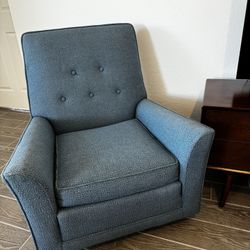 Vintage Mid Century Modern Blue Fabric Chair 