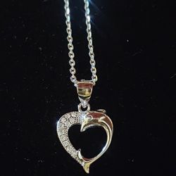 Dolphin Heart 925 Sterling Silver Necklace 